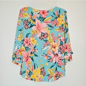 Ruby Rd. Women's Tropicali Floral Ruffled Bell Sleeve Top